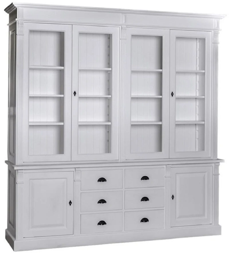 Casa Padrino Landhausstil Wohnzimmerschrank Hellgrau 223 x 51 x H. 240 cm - Bücherschrank mit 6 Türen und 6 Schubladen - Massivholz Schrank - Landhausstil Möbel