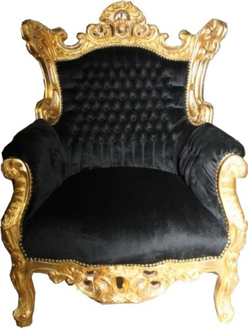 Casa Padrino Barock Sessel Al Capone Schwarz / Gold 90 x 80 x H. 128 cm - Antik Stil Möbel