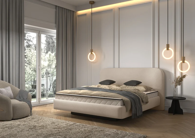 Polsterbett 120x200 cm Nellado mit Stauraum, beige Chenille