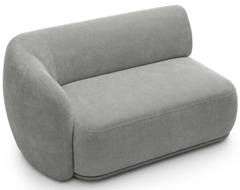 Modulares Ecksofa Bommo L-förmig mit Pouf, rechtsseitig, grauer Chenille-Stoff