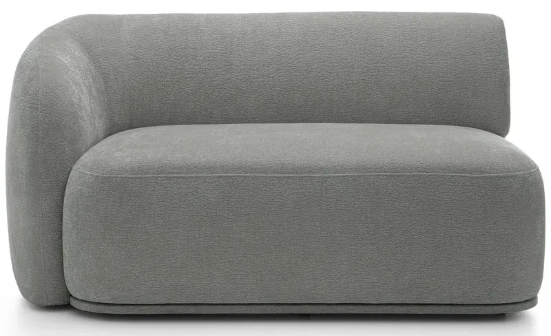 Modulares Ecksofa Bommo L-förmig mit Pouf, rechtsseitig, grauer Chenille-Stoff