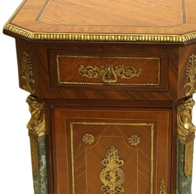 Casa Padrino Barock Massivholz Schreibtisch Braun / Grün / Gold - Prunkvoller Bürotisch im Barockstil - Handgefertigte Barock Büro Möbel