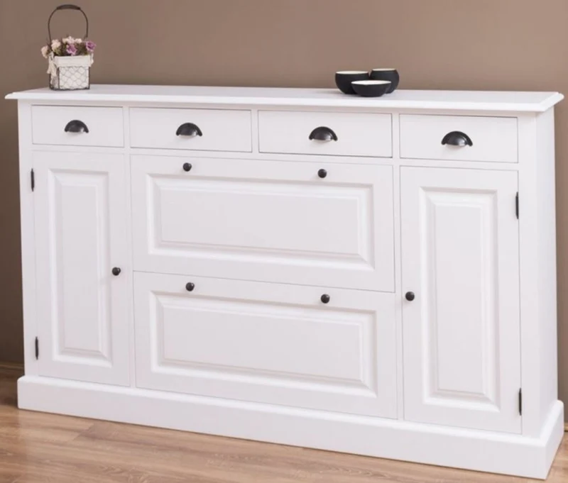 Casa Padrino Landhausstil Massivholz Schrank Weiß 176 x 35 x H. 105 cm - Sideboard - Kommode - Schuhschrank - Dielenschrank - Landhausstil Möbel