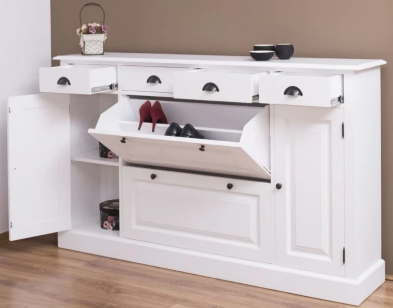 Casa Padrino Landhausstil Massivholz Schrank Weiß 176 x 35 x H. 105 cm - Sideboard - Kommode - Schuhschrank - Dielenschrank - Landhausstil Möbel