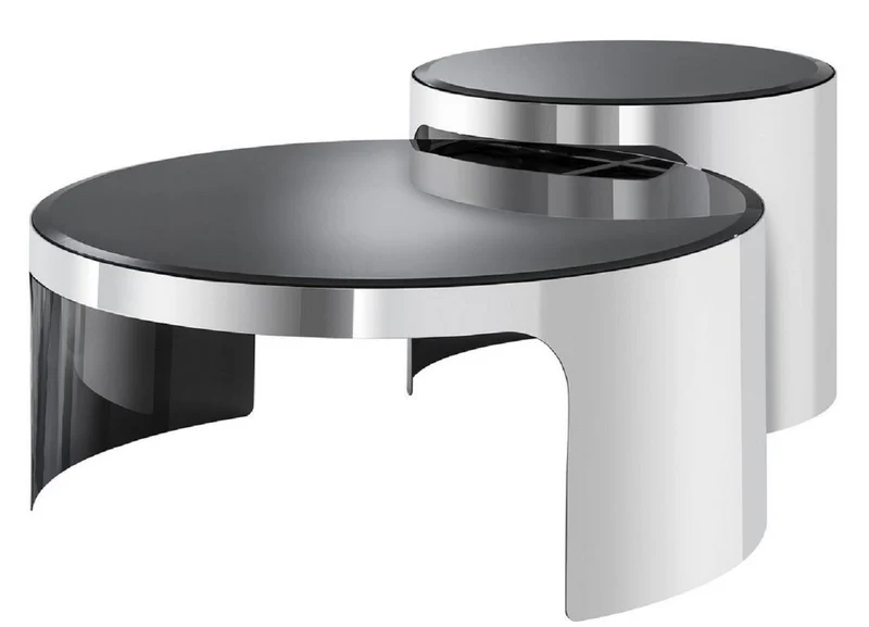 Casa Padrino Designer Couchtisch Set Silber / Schwarz - Luxus Edelstahl Wohnzimmertische mit Glasplatten - Luxus Wohnzimmer Möbel
