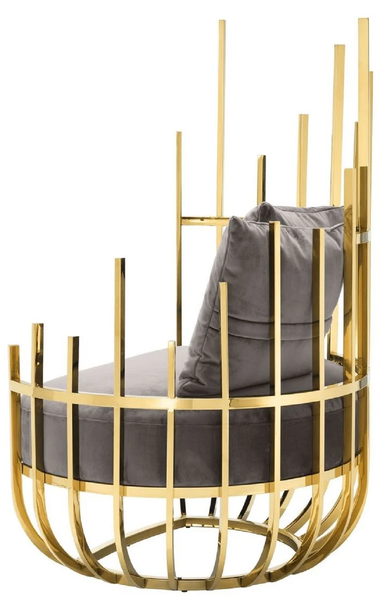 Casa Padrino Designer Sessel linksseitig mit 2 Kissen Grau / Gold 91,5 x 75 x H. 136,5 cm - Designer Wohnzimmer Möbel - Luxus Qualität