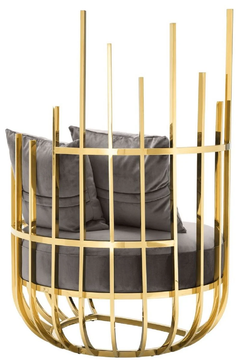 Casa Padrino Designer Sessel linksseitig mit 2 Kissen Grau / Gold 91,5 x 75 x H. 136,5 cm - Designer Wohnzimmer Möbel - Luxus Qualität