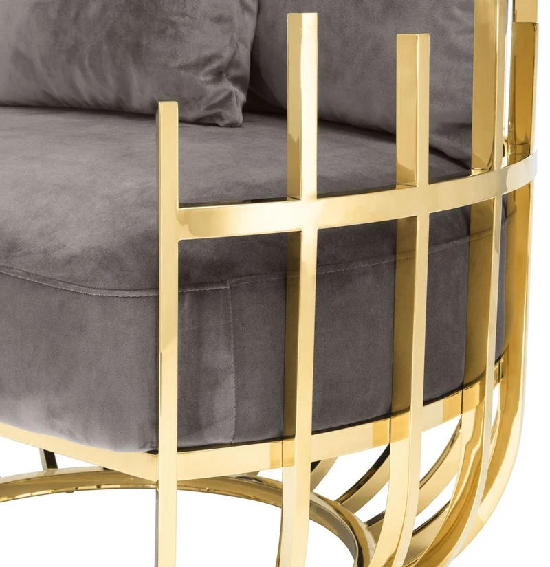 Casa Padrino Designer Sessel linksseitig mit 2 Kissen Grau / Gold 91,5 x 75 x H. 136,5 cm - Designer Wohnzimmer Möbel - Luxus Qualität