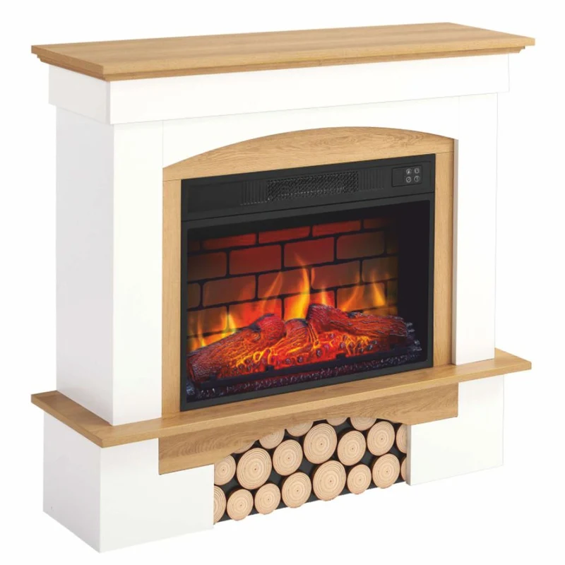 Casa Padrino Landhausstil LED Elektrokamin Weiß / Naturfarben 98,5 x 30 x H. 90 cm