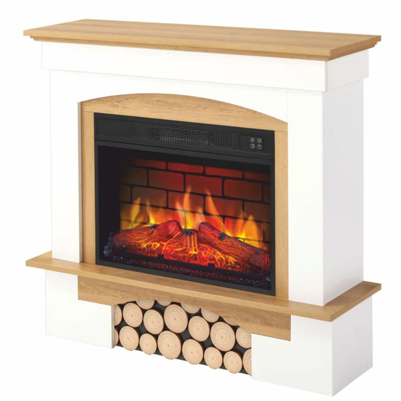 Casa Padrino Landhausstil LED Elektrokamin Weiß / Naturfarben 98,5 x 30 x H. 90 cm