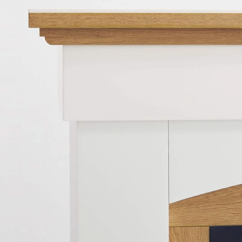 Casa Padrino Landhausstil LED Elektrokamin Weiß / Naturfarben 98,5 x 30 x H. 90 cm