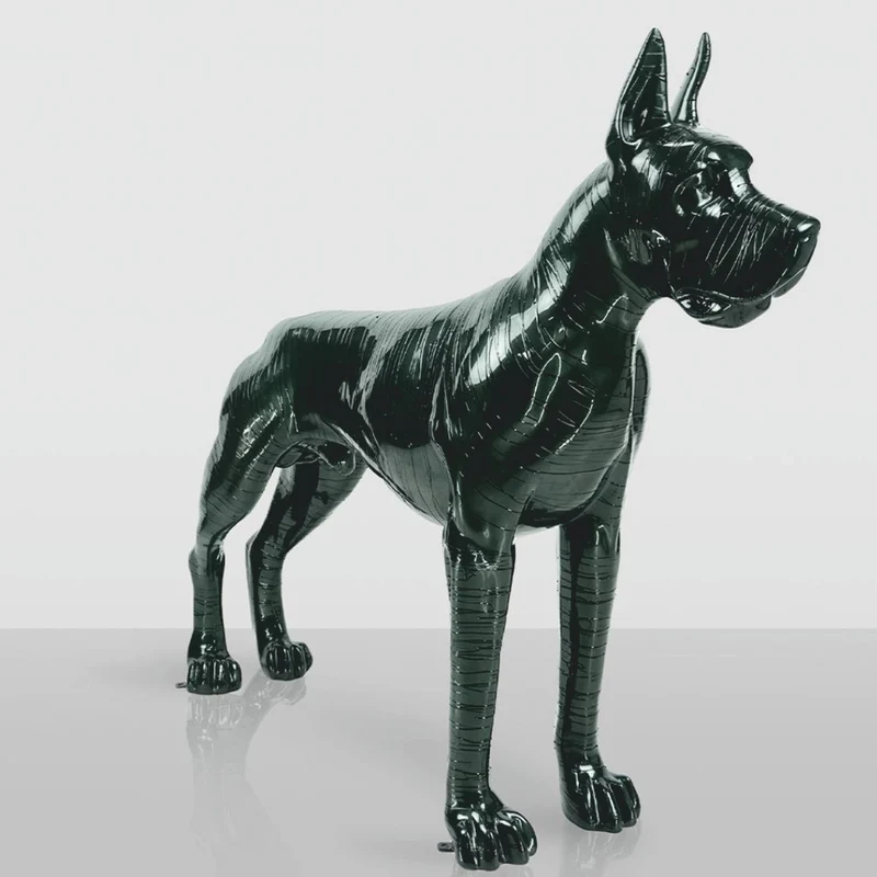Casa Padrino XXL Deko Skulptur Deutsche Dogge Dunkelgrün / Schwarz 130 cm - Garten Figur