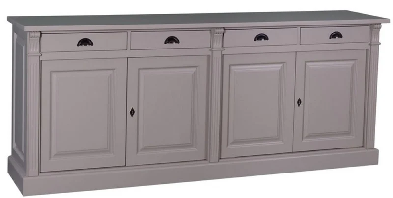 Casa Padrino Landhausstil Küchenschrank mit 4 Türen und 4 Schubladen Grau 219 x 51 x H. 90 cm - Massivholz Schrank - Landhausstil Möbel