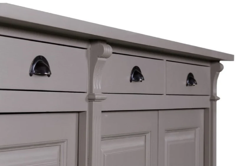 Casa Padrino Landhausstil Küchenschrank mit 4 Türen und 4 Schubladen Grau 219 x 51 x H. 90 cm - Massivholz Schrank - Landhausstil Möbel