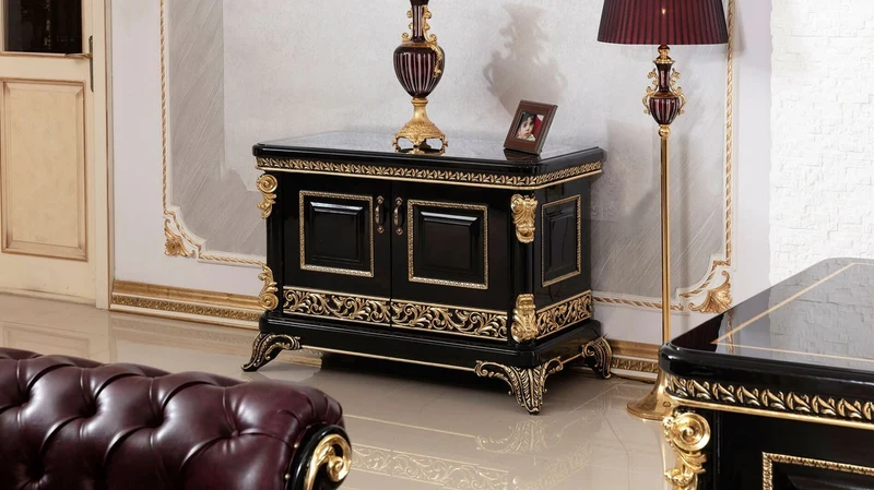 Casa Padrino Luxus Barock TV Schrank Schwarz / Gold - Prunkvolles Massivholz Sideboard mit 2 Türen - Barock Möbel - Edel & Prunkvoll