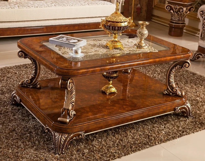 Casa Padrino Luxus Barock Couchtisch mit Glasplatte Braun / Bronze - Prunkvoller Massivholz Wohnzimmertisch im Barockstil - Barock Wohnzimmer Möbel - Edel & Prunkvoll