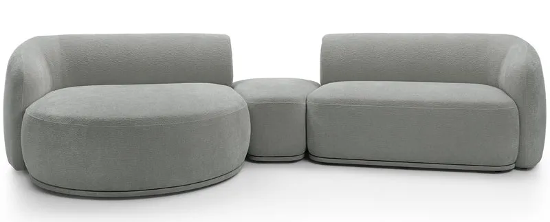 Modulares Ecksofa Bommo L-förmig mit Pouf, linksseitig, grauer Chenille-Stoff
