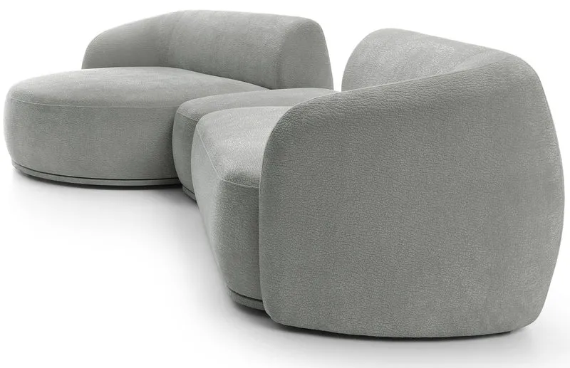 Modulares Ecksofa Bommo L-förmig mit Pouf, linksseitig, grauer Chenille-Stoff