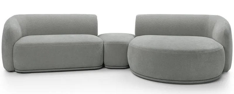 Modulares Ecksofa Bommo L-förmig mit Pouf, rechtsseitig, grauer Chenille-Stoff