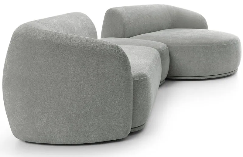 Modulares Ecksofa Bommo L-förmig mit Pouf, rechtsseitig, grauer Chenille-Stoff