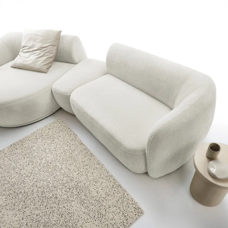 Modulares Ecksofa Bommo L-förmig mit linksseitigem Hocker, cremefarbener Chenillestoff