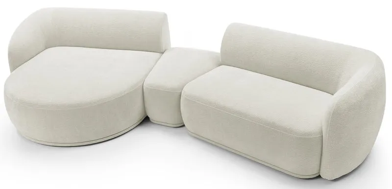 Modulares Ecksofa Bommo L-förmig mit linksseitigem Hocker, cremefarbener Chenillestoff