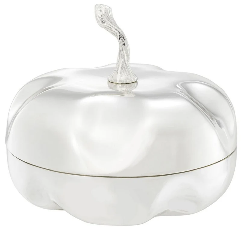 Casa Padrino Luxus Aufbewahrungsbox in Kürbisform Silber Ø 20 x H. 17,5 cm - Deko Kürbis mit Deckel