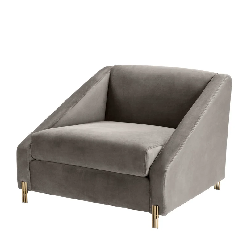 Casa Padrino Luxus Samtsessel Grau / Messingfarben 88 x 94 x H. 73 cm - Wohnzimmer Sessel mit 2 Kissen - Luxus Möbel