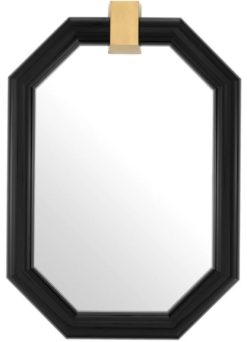 Casa Padrino Luxus Wandspiegel Schwarz / Messing 105 x 15 x H. 151 cm - Achteckiger Mahagoni Spiegel - Luxus Qualität
