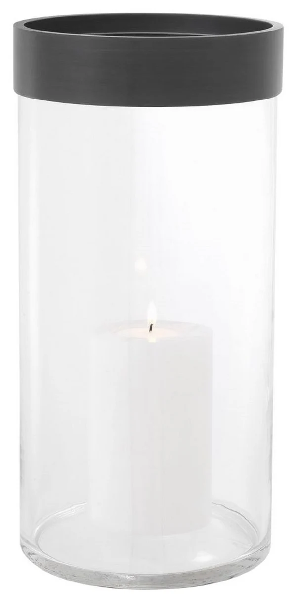 Casa Padrino Luxus Kerzenleuchter Bronze Ø 20,5 x H. 41,5 cm - Runder Glas Kerzenleuchter mit Aluminium Ring - Luxus Qualität