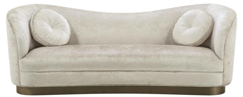 Casa Padrino Luxus Wohnzimmer Sofa Weiß-Beige / Bronze 230 x 85 x H. 82 cm - Gebogene Luxus Couch mit 2 dekorativen Kissen