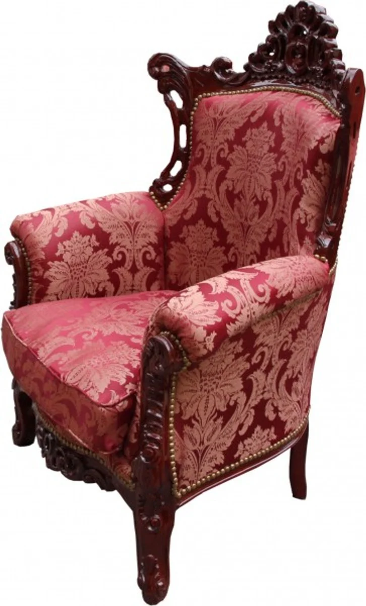 Casa Padrino Barock Sessel Al Capone im Antik Stil, Bordeaux Muster / Braun Rot, 85 x 65 x 127 cm