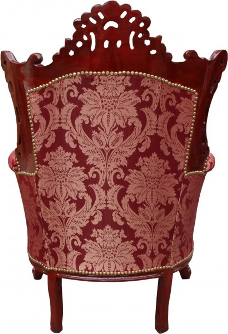 Casa Padrino Barock Sessel Al Capone im Antik Stil, Bordeaux Muster / Braun Rot, 85 x 65 x 127 cm