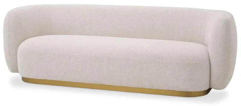 Casa Padrino Luxus Sofa Creme / Messing 223 x 96 x H. 71 cm - Wohnzimmer Sofa - Hotel Sofa - Wohnzimmer Möbel - Hotel Möbel - Luxus Möbel - Luxus Einrichtung - Wohnzimmer Einrichtung