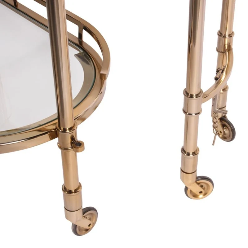 Casa Padrino Luxus Barwagen Gold 75 x 41 x H. 83 cm - Servierwagen mit ausschwenkbarer Glasablage und Rollen