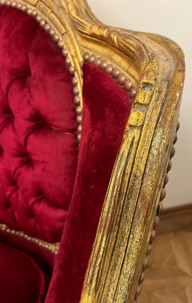 Casa Padrino Barock Wohnzimmer Sessel Bordeauxrot / Antik Gold - Handgefertigter Antik Stil Wohnzimmer Sessel - Wohnzimmer Möbel - Barock Möbel - Edel & Prunkvoll