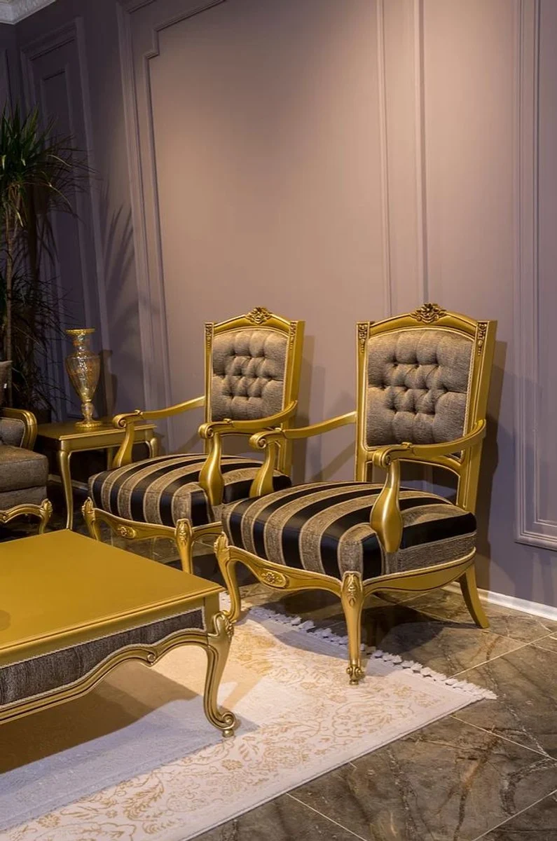 Casa Padrino Luxus Barock Couchtisch Gold / Grau 126 x 91 x H. 42 cm - Edler Massivholz Wohnzimmertisch im Barockstil - Barock Wohnzimmer Möbel