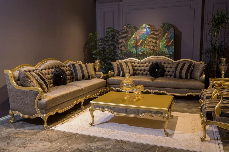 Casa Padrino Luxus Barock Couchtisch Gold / Grau 126 x 91 x H. 42 cm - Edler Massivholz Wohnzimmertisch im Barockstil - Barock Wohnzimmer Möbel