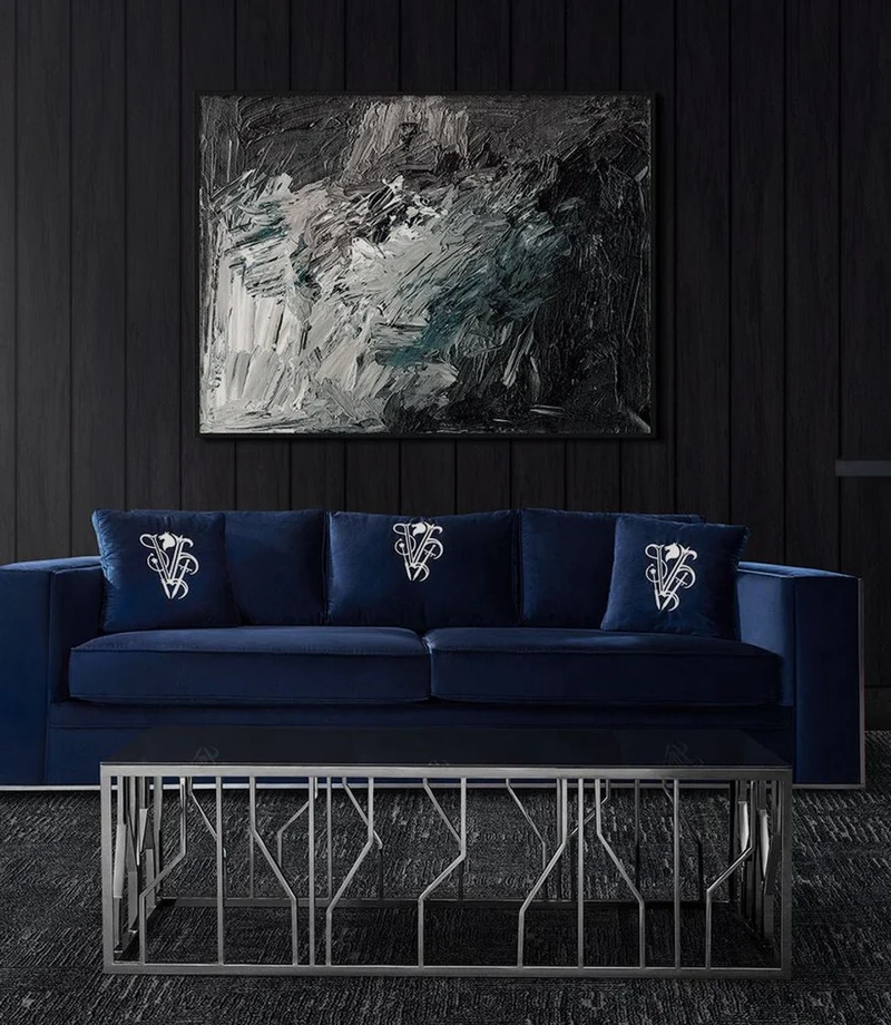 Casa Padrino Luxus Couchtisch Silber / Schwarz 125 x 65 x H. 43 cm - Rechteckiger Edelstahl Wohnzimmertisch mit Glasplatte - Wohnzimmer Möbel - Luxus Qualität
