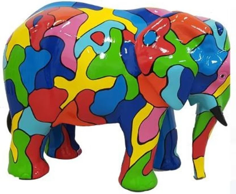 Casa Padrino Designer Deko Skulptur Elefant Mehrfarbig 90 x H. 70 cm - Deko Tierfigur - Wetterbeständige Gartendekofigur - Deko Accessoires