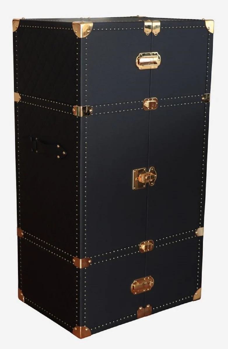 Casa Padrino Luxus Leder Koffer Barschrank Schwarz / Messing H. 135 cm - Made in Italy