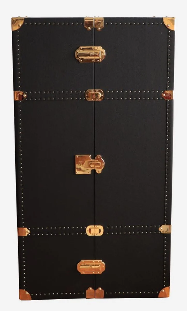 Casa Padrino Luxus Leder Koffer Barschrank Schwarz / Messing H. 135 cm - Made in Italy