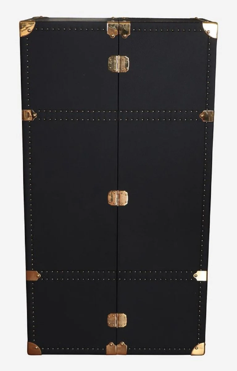 Casa Padrino Luxus Leder Koffer Barschrank Schwarz / Messing H. 135 cm - Made in Italy