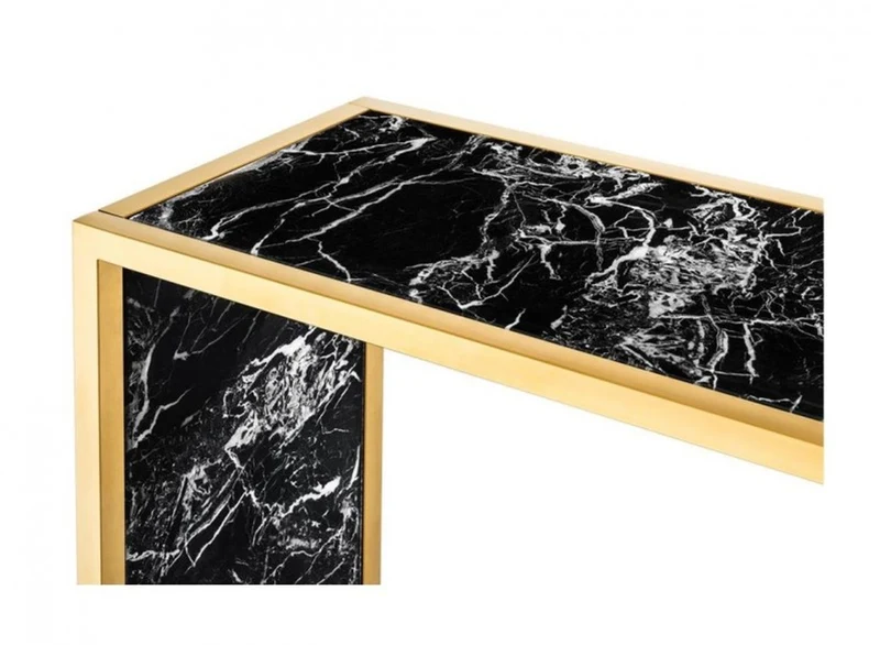 Casa Padrino Luxus Konsole Gold mit schwarzem Kunstmarmor - 150 x 40 x H. 75 cm
