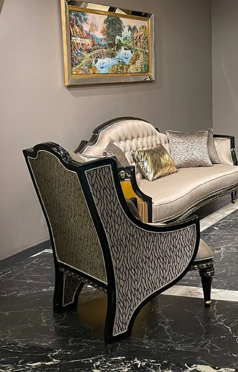 Casa Padrino Luxus Barock Sessel Gold / Schwarz / Gold - Prunkvoller Wohnzimmer Sessel - Barockstil Wohnzimmer Möbel - Luxus Möbel im Barockstil - Barock Einrichtung - Edel & Prunkvoll