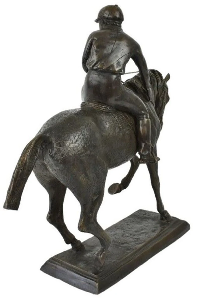 Casa Padrino Luxus Deko Skulptur Jockey auf Pferd Bronze 58 x 19 x H. 53 cm - Bronze Deko Skulptur - Bronze Deko Figur - Schreibtisch Deko - Wohnzimmer Deko - Luxus Qualität