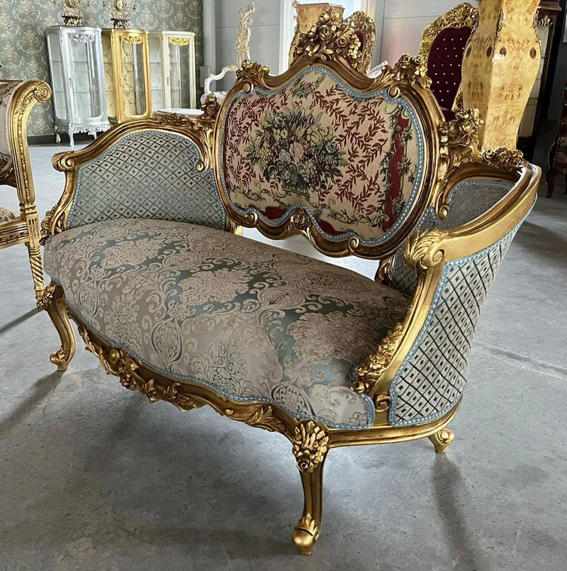 Casa Padrino Barock Sofa Mehrfarbig / Gold - Handgefertigtes Wohnzimmer Sofa im Barockstil - Prunkvolle Barock Möbel - Barockstil Wohnzimmer Möbel - Edel & Prunkvoll