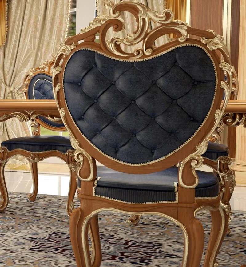 Casa Padrino Luxus Barock Esszimmer Stuhl Set Dunkelblau / Braun / Gold 57 x 62 x H. 105 cm - Prunkvolles Küchen Stühle 6er Set - Hotel Restaurant Schloss Möbel - Luxus Qualität - Made in Italy