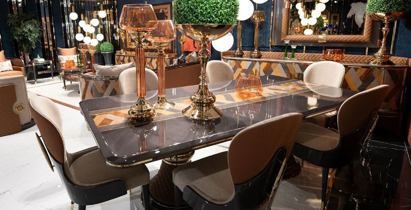 Casa Padrino Luxus Art Deco Esszimmer Set - Esstisch & 8 Stühle