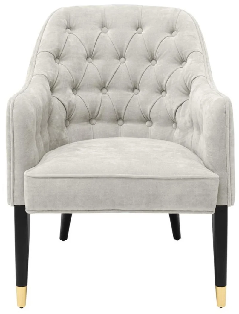 Casa Padrino Luxus Sessel Sandfarben / Schwarz / Gold 65 x 80 x H. 88 cm - Chesterfield Möbel